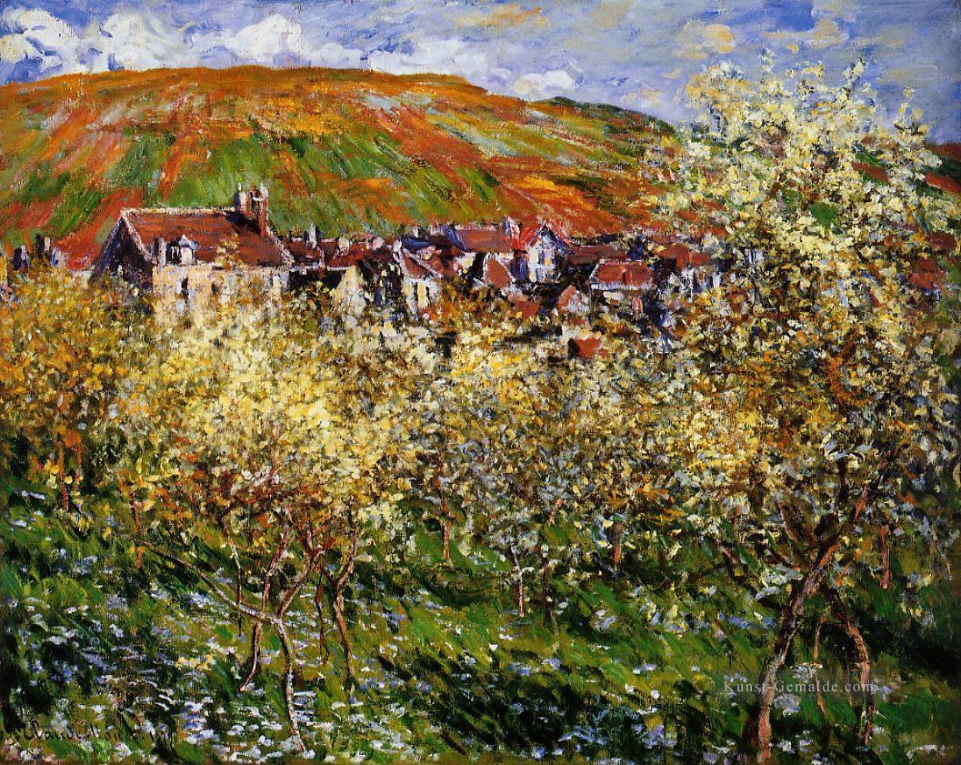 Pflaumenbäume in Blüte bei Vetheuil Claude Monet Szenerie Ölgemälde